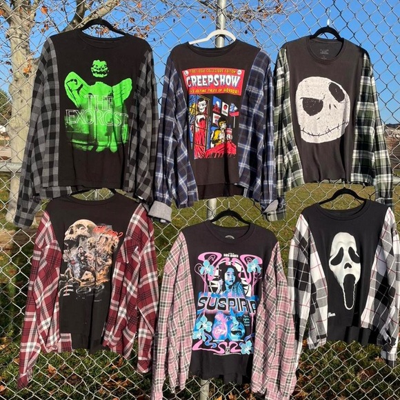 Nightmare Before Christmas Movie Tee with Green and Black Slouchy Flannel Shirt - Picture 5 of 5